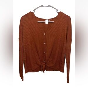 Paper Crane Orange Long Sleeve Top Front Knot Women’s Size S EUC Fall Transition